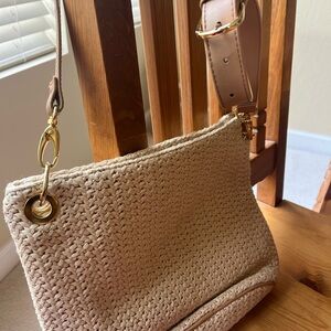 Chic Woven Handbag with Gold Accents